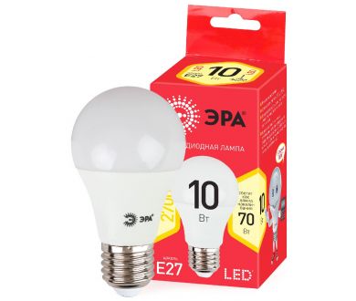 Лампа светодиодная Эра E27 10W 2700K ECO LED A60-10W-827-E27 Б0028006