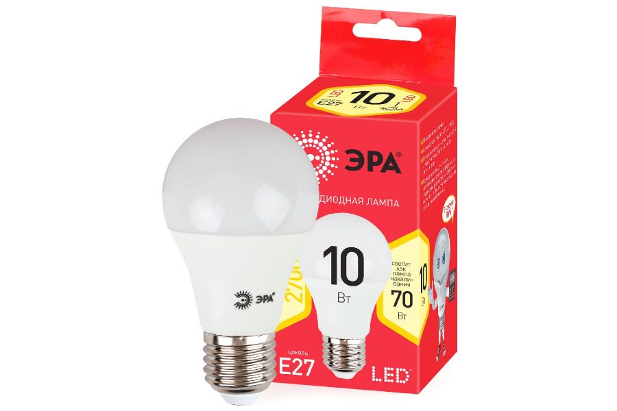 Лампа светодиодная Эра E27 10W 2700K ECO LED A60-10W-827-E27 Б0028006