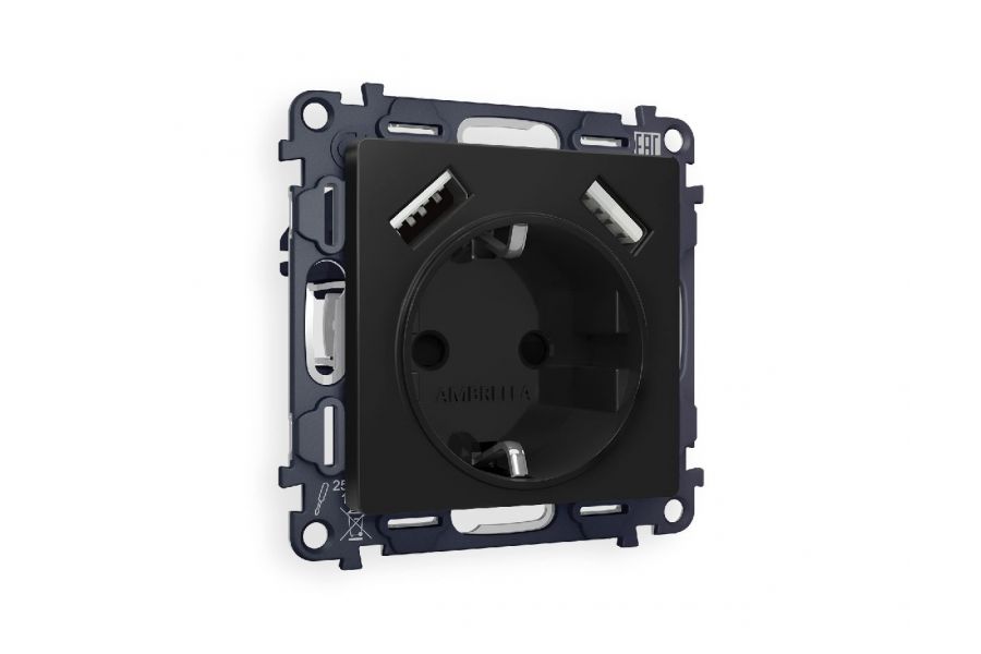 Комплект механизма розетки 2USB A+A 18W (быстрая зарядка) с/з Ambrella Volt Alfa MA809010