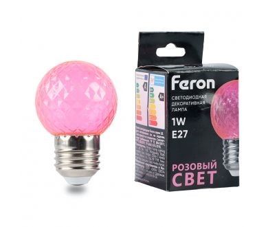 Лампа светодиодная Feron LB-385 шар розовый прозрачный E27 1W 230V 52177