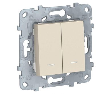 Переключатель двухклавишный с подсветкой Schneider Electric Unica New NU521344N
