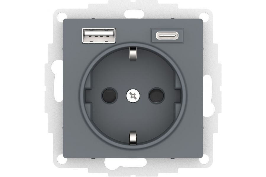 Розетка 16А с USB A+C (5В/2,4А/3 А, 2х5В/1,5А), мех Systeme Electric AtlasDesign Грифель ATN000732