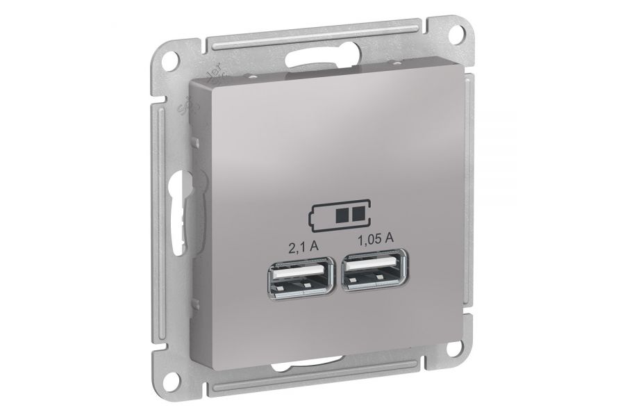 Розетка USB, 5В, 1 порт x 2,1 А, 2 порта х 1,05 А Systeme Electric AtlasDesign Алюминий ATN000333