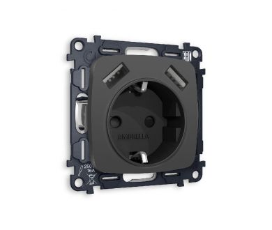 Комплект механизма розетки 2USB A+A 18W (быстрая зарядка) с/з Ambrella Volt Omega MO909010