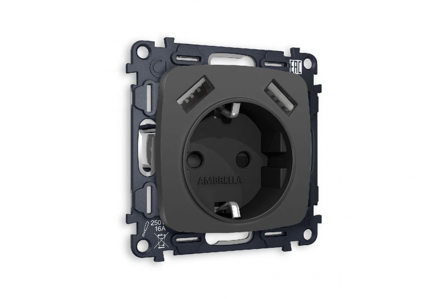 Комплект механизма розетки 2USB A+A 18W (быстрая зарядка) с/з Ambrella Volt Omega MO909010