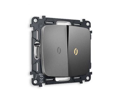 Комплект механизма 2-кл проходного выключателя с подсветкой Ambrella Volt Omega MO654030