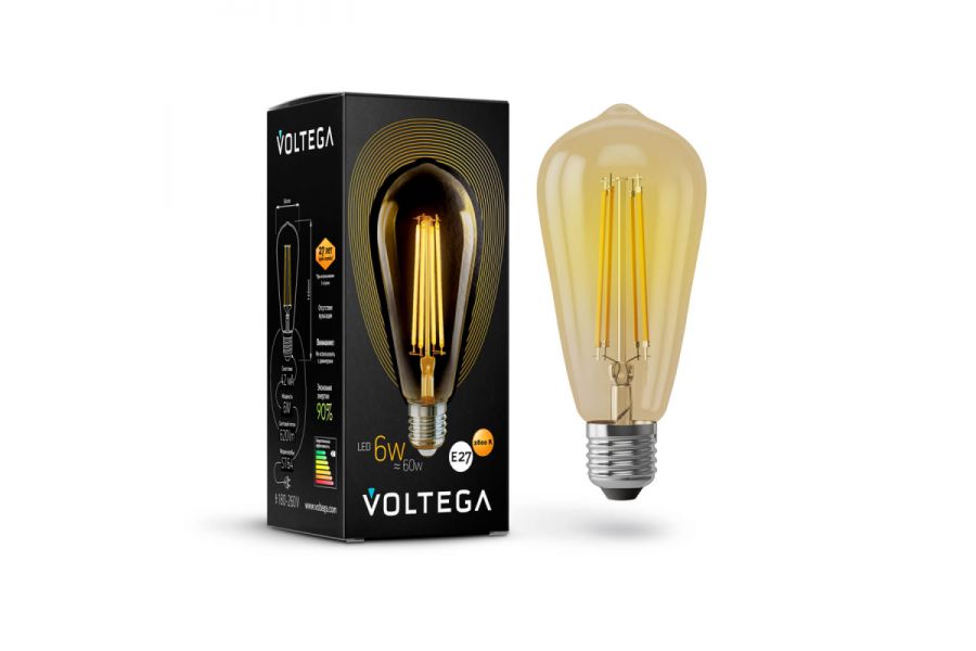 Лампа светодиодная филаментная Voltega E27 6W 2800К золотая VG10-ST64Gwarm6W 5526