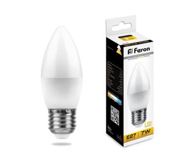 Лампа светодиодная Feron E27 7W 2700K Свеча Матовая LB-97 25758