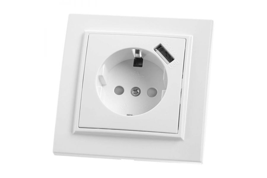 Розетка Feron Stekker Эрна с/з 16A 250V USB белый PST16901101 39051