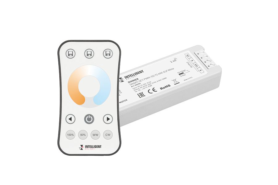 Диммер Arlight SMART-SET-PWM-102-72-MIX-SUF White 12-24V, 2x5A, ПДУ RING 10кн, 2.4G 036184
