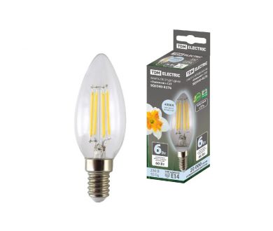 Лампа светодиодная филаментная TDM Electric Е14 6W 4000K прозрачная SQ0340-0276