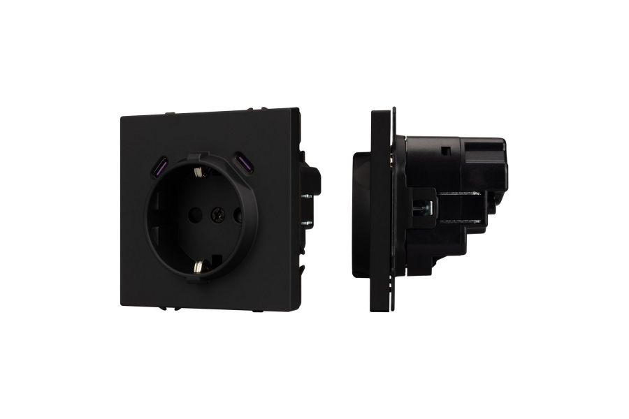 Розетка зк со шторками с USB тип C+С софт-тач черный оникс Arlight SCT-MUCC-SFPL-BK (250V, 16A) 061813(1)