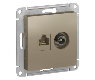 Розетка двойная комп+ТВ, RJ45+TV, кат.5E, Systeme Electric AtlasDesign Шампань ATN000589