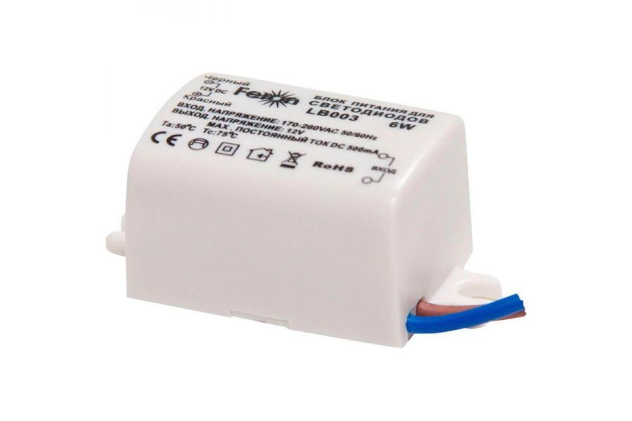 Блок питания для светодиодной ленты Feron LB003 12V 6W IP20 0,5A 21480
