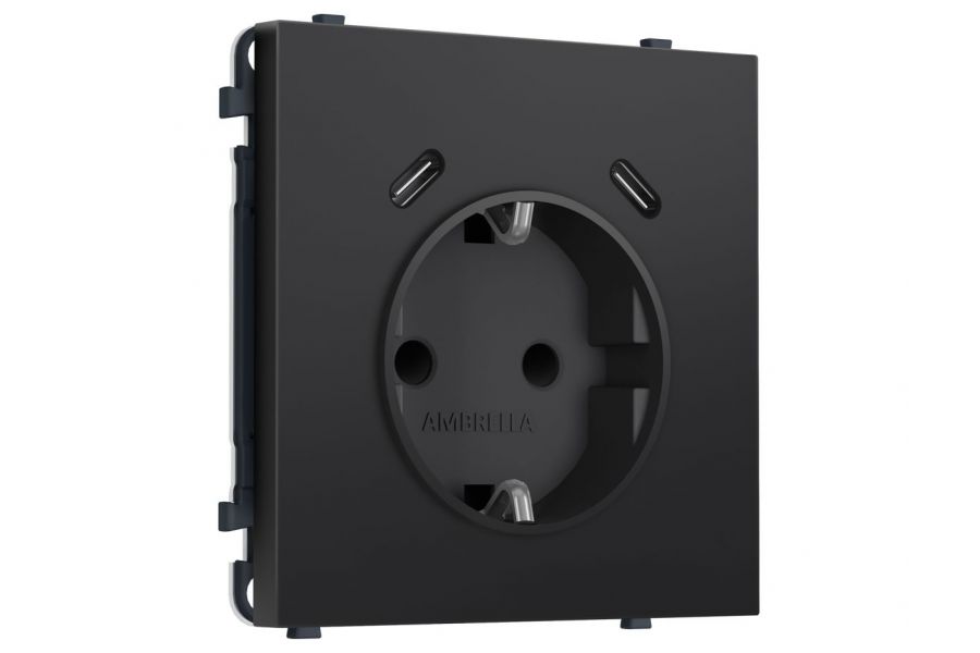 Комплект механизма электрической розетки SIGMA Черный матовый 2USB С+C 20W Ambrella Volt MS810510 (SP8105, PR165)