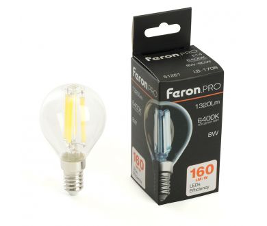 Лампа светодиодная Feron LB-1708 E14 8W 6400K 51261