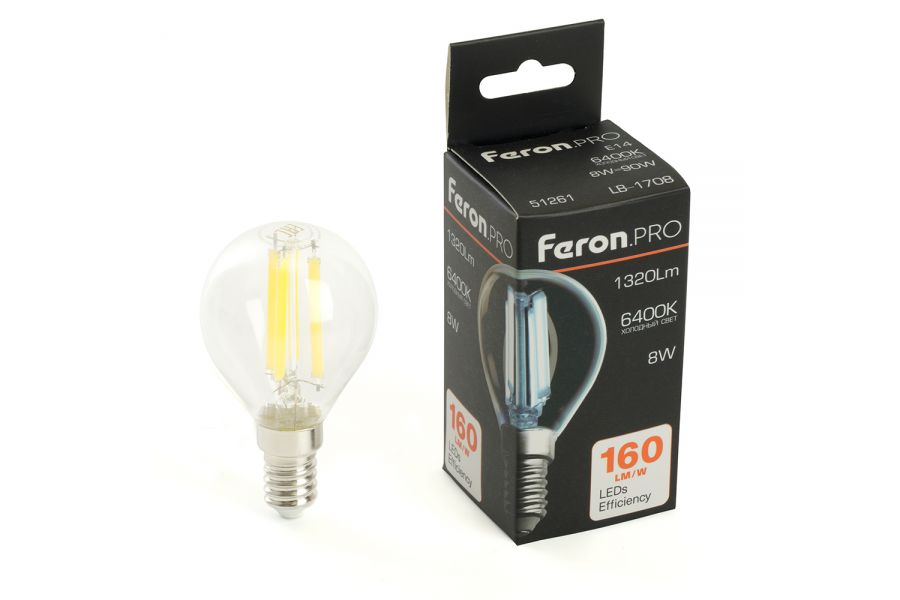 Лампа светодиодная Feron LB-1708 E14 8W 6400K 51261