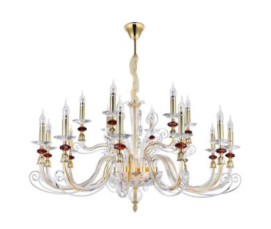 Подвесная люстра Crystal lux CATARINA SP12+6 V2 GOLD/TRANSPARENT-COGNAC