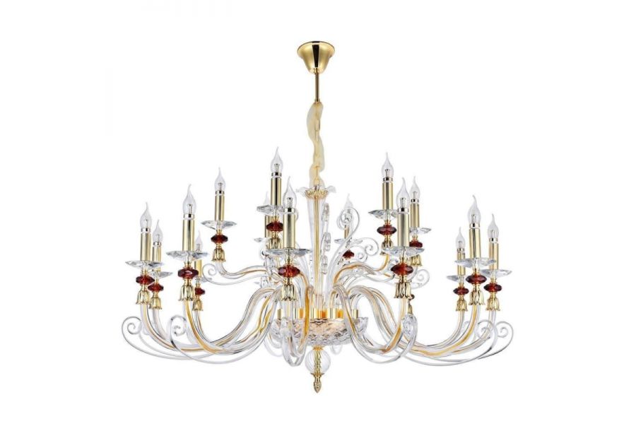 Подвесная люстра Crystal lux CATARINA SP12+6 V2 GOLD/TRANSPARENT-COGNAC