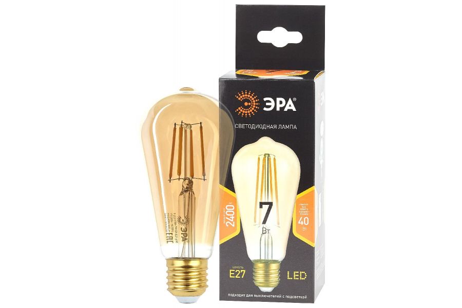 Лампа светодиодная Эра E27 7W 2400K F-LED ST64-7W-824-E27 gold Б0047664