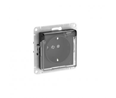 Розетка с зазем. со шт. с прозрач. крыш, 16А, IP44, мех., быстрозажим. Клем Systeme Electric AtlasDesign Aqua Карбон ATN441046S