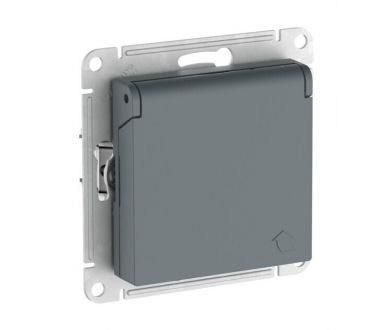 Розетка с заземл. со шторк. с крышкой, 16А,IP20,мех., быстрозажим. клем. Systeme Electric AtlasDesign Грифель ATN000746S