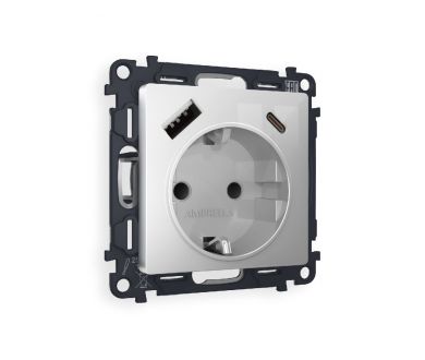 Комплект механизма розетки 2USB A+C 20W (быстрая зарядка) с/з Ambrella Volt Alfa MA410010