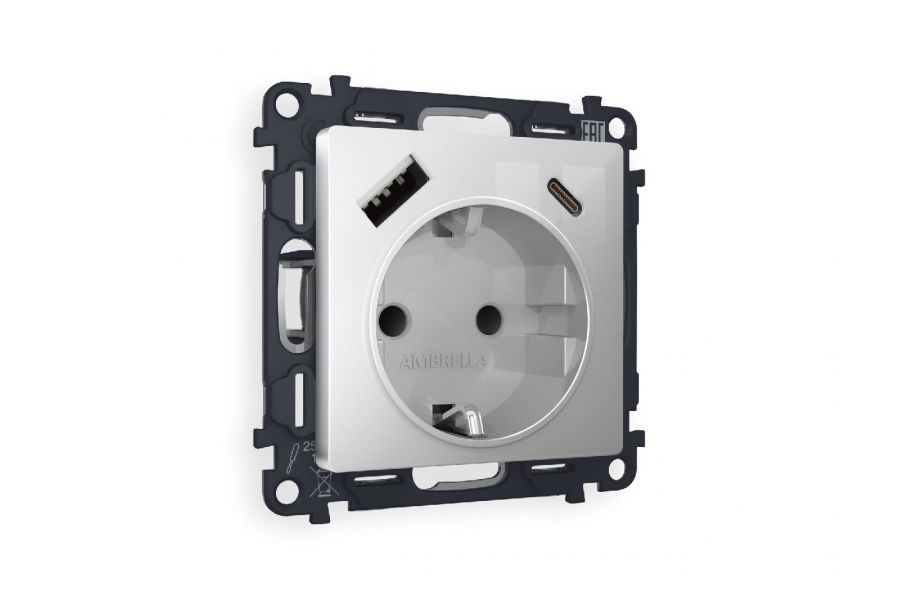 Комплект механизма розетки 2USB A+C 20W (быстрая зарядка) с/з Ambrella Volt Alfa MA410010