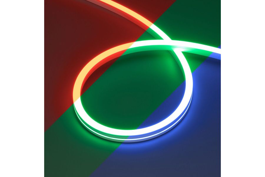 Светодиодная лента герметичная Arlight MOONLIGHT-PRO-SIDE-X360-12x17mm 24V RGB (12 W/m, IP67, 10m, wire x2) (Вывод боковой) 055317
