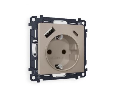 Комплект механизма розетки 2USB A+C 20W (быстрая зарядка) с/з Ambrella Volt Alfa MA370010