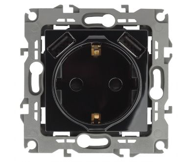 Розетка 2P+E со шторками и 2xUSB Эра 12-4109-06 Б0047845