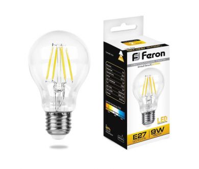 Лампа светодиодная филаментная Feron E27 9W 2700K Шар Прозрачная LB-63 25631