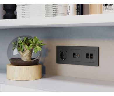 Комплект мех-ма розетки компьютерной + TV оконечной RJ-45 с автоматической защитной шторкой Alfa Графит мягкое касание Quant Ambrella Volt MA912510 (AP9125, VM195)
