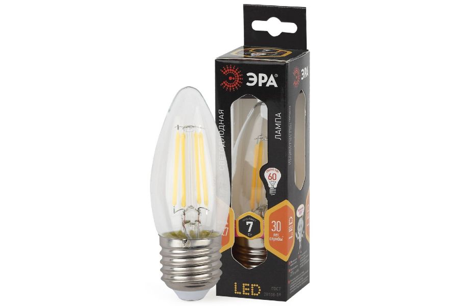 Лампа светодиодная Эра E27 7W 2700K F-LED B35-7W-827-E27 Б0027950