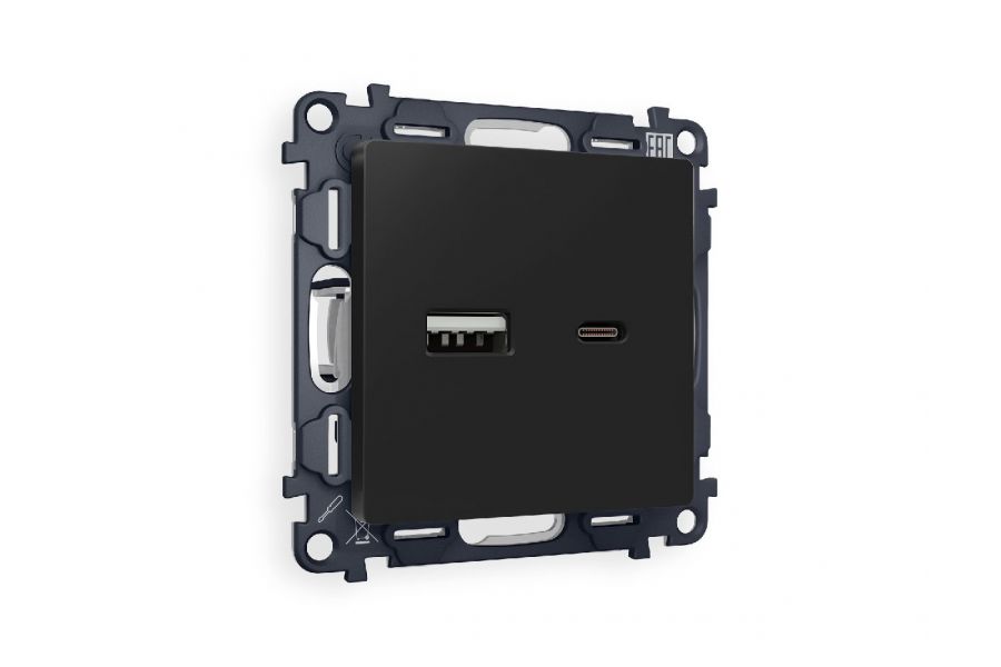 Комплект механизма розетки 2USB A+C 20W (быстрая зарядка) Ambrella Volt Alfa MA811010