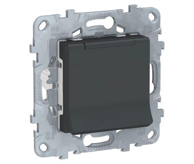 Розетка с заземлением, со шторками и крышкой Schneider Electric Unica New NU503754TA