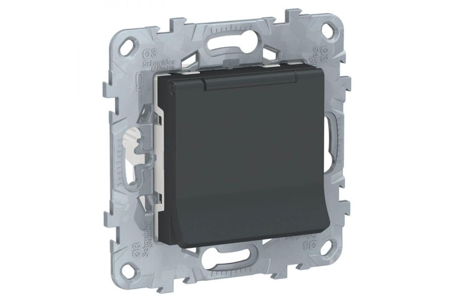 Розетка с заземлением, со шторками и крышкой Schneider Electric Unica New NU503754TA
