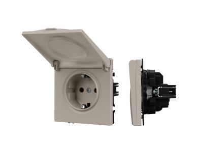 Розетка зк со шторками и крышкой софт-тач кашемир Arlight SCT-MCP-SFPL-CA (250V, 16A) 059440(1)