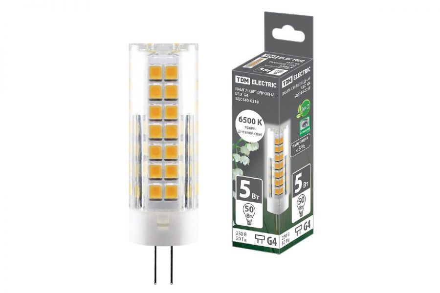 Лампа светодиодная TDM Electric G4 5W 6500K прозрачная SQ0340-0218