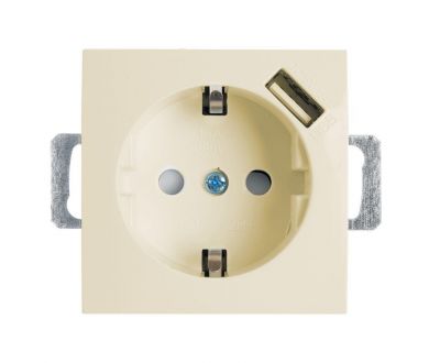 Розетка Stekker Эрна c/з 16A 250V с защитной шторкой и с USB слоновая кость PST16-9111-02 39329
