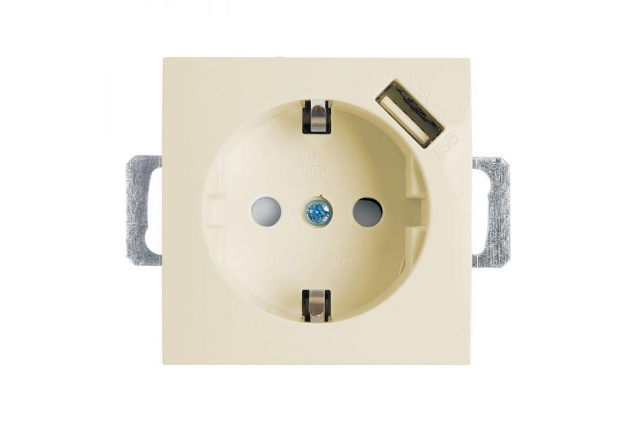 Розетка Stekker Эрна c/з 16A 250V с защитной шторкой и с USB слоновая кость PST16-9111-02 39329
