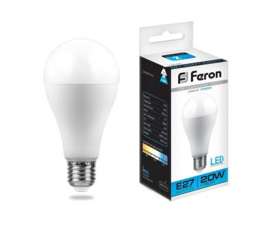 Лампа светодиодная Feron E27 20W 6400K Шар Матовая LB-98 25789