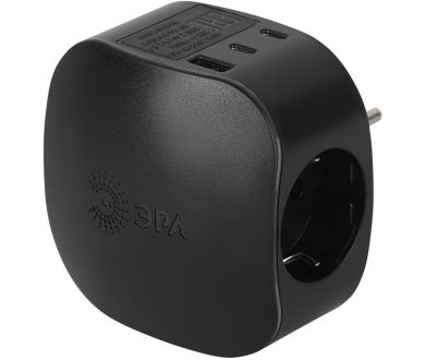 Разветвитель электрический ЭРА SP-3e-3USBAC-B на 3 розетки + 3 USB A+C с заземлением со шторками 16А черный Б0069082