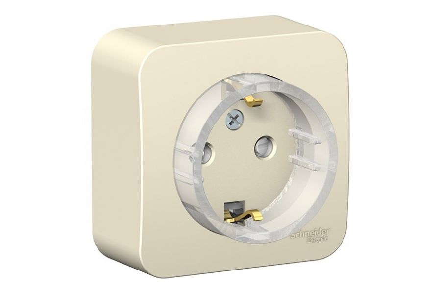 Розетка с/з со штор., (тонкая) 16А, 250В изолир. Пластина Systeme Electric Blanca наруж Молочная BLNRA111112