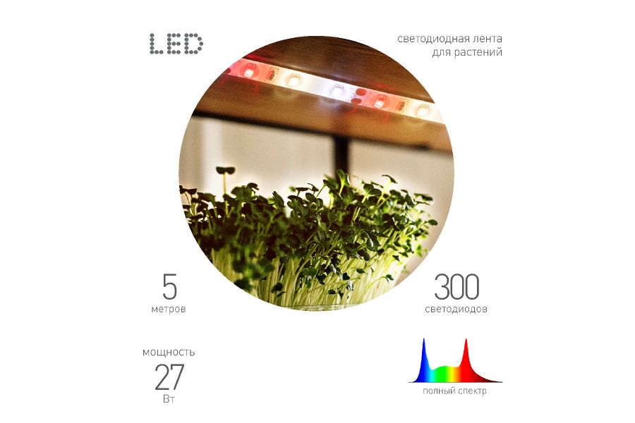 Светодиодная лента для растений Эра FITO-Strip Light-Rа90-300LED-5m-12V-IP65 4000K Б0064591