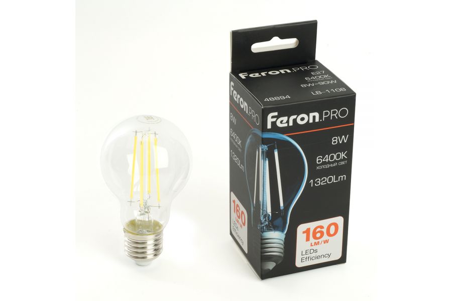 Светодиодная лампа Feron LB-1108 E27 8W 6400K 48894