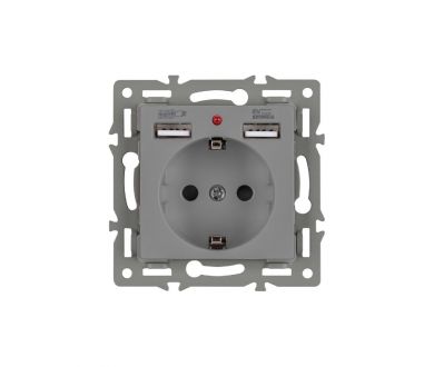 Механизм розетки с USB зарядкой Arlight SCT-MUAA-PL-GR (250V, 16A) 043735
