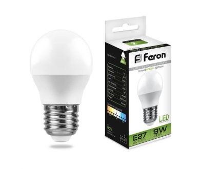 Лампа светодиодная Feron E27 9W 4000K Шар Матовая LB-550 25805