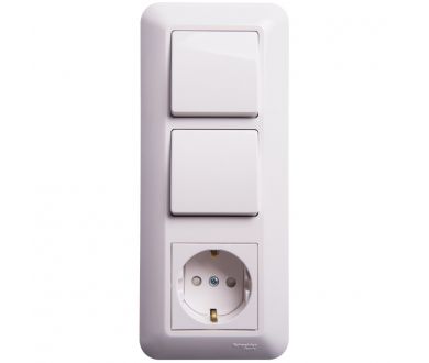 Выключатель 2-клавишный с розеткой Schneider Electric Прима BK2VR-008VK-B