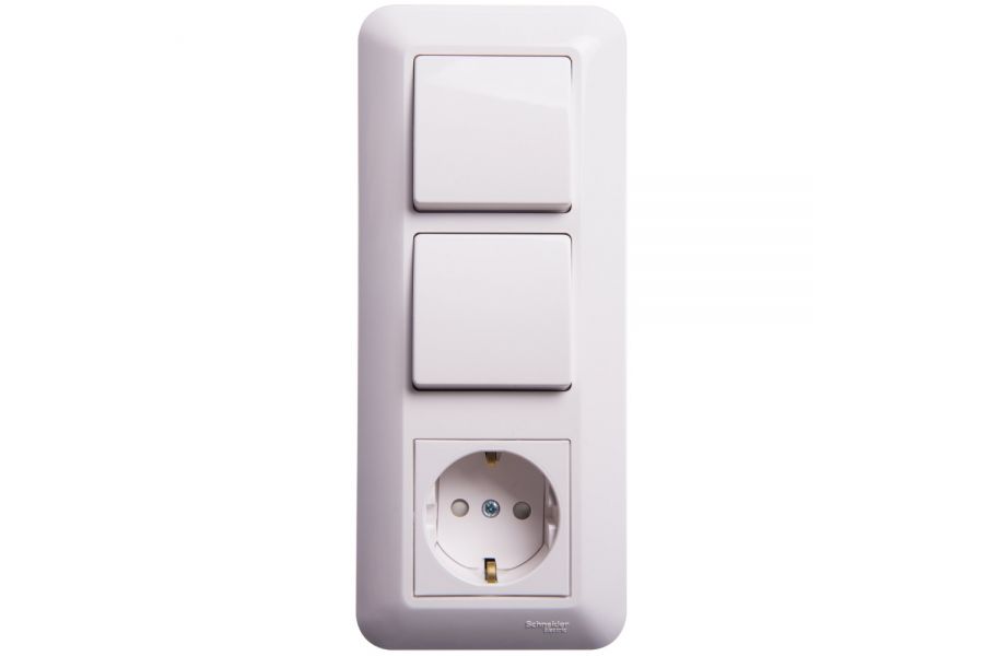 Выключатель 2-клавишный с розеткой Schneider Electric Прима BK2VR-008VK-B